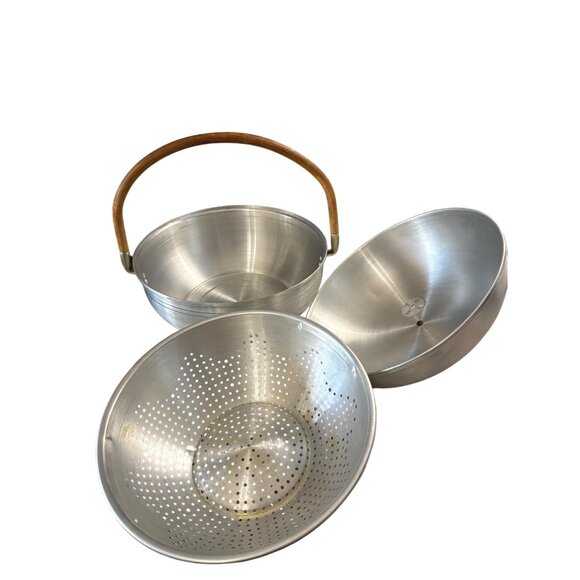 Vintage Mirro Aluminum Steamer Pot With Lid & Basket Wooden Bamboo  Handle - Picture 3 of 6